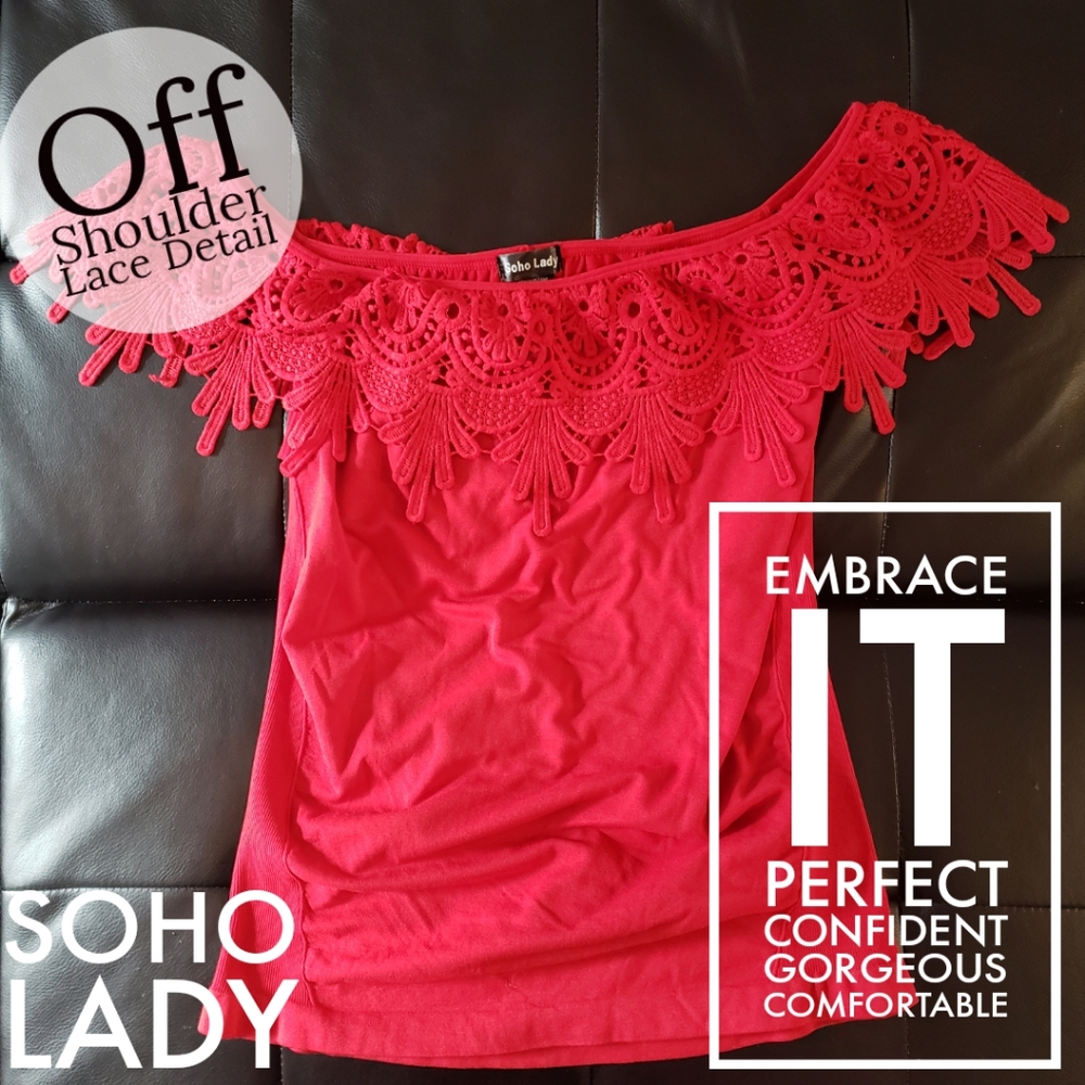 SOHO Lady Off Shoulder Fitted Top Red One Size